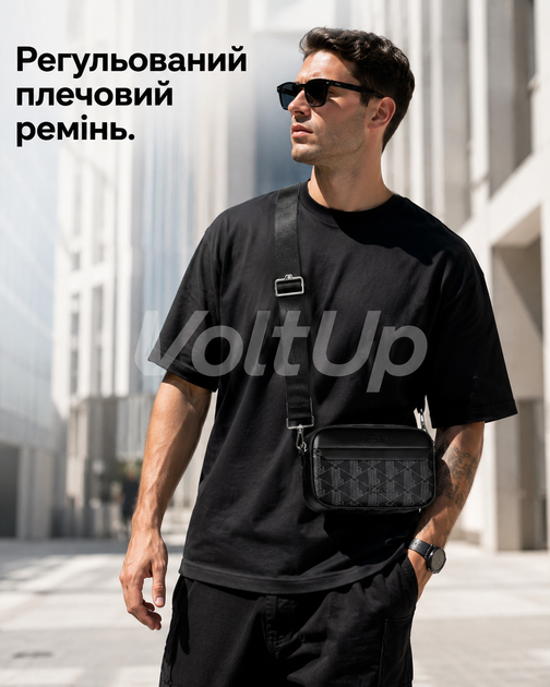 Мужская черная сумка Lacoste Monogram для ежедневной носки компактная через плечо с регулируемым ремнем - изображение 4