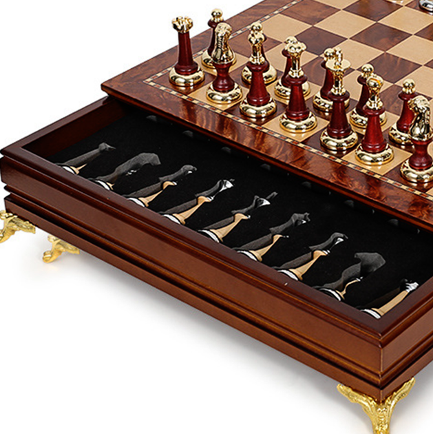 Люксовий подарунковий набір шахів Grand Classic Chess Set 40×40 см у відтінку червоного дерева - зображення 2