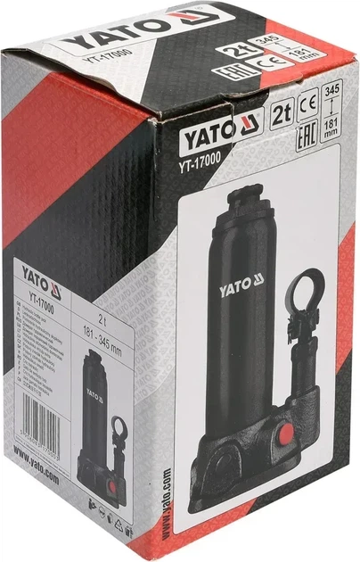 Домкрат гидравлический бутылочный YATO 2 т высота подъема 181-345 мм YT-17000 - изображение 3