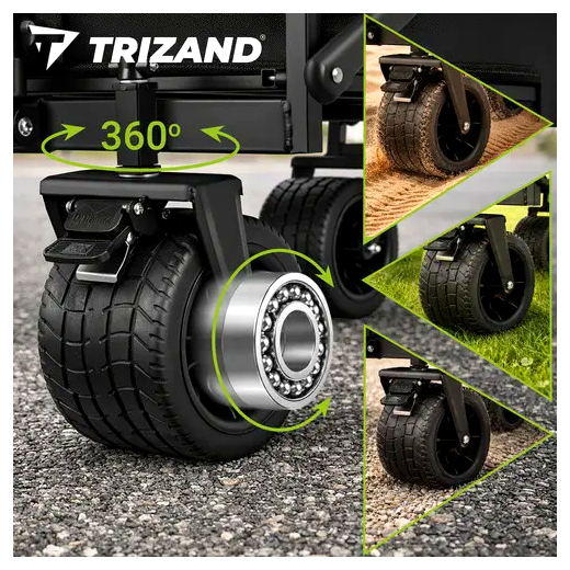 Складная тележка 100 кг для пляжа и кемпинга 4 колеса Oxford черный Trizand СS-0112 - изображение 7