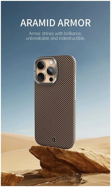 Чехол Aramid Armor Case с MagSafe для iPhone 16 Pro защитная накладка из полиуретана золотого цвета - изображение 5