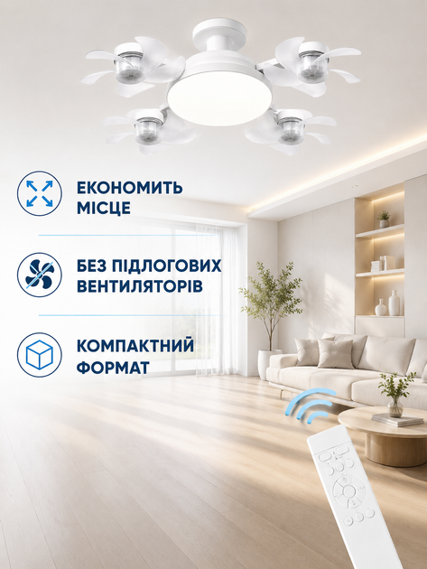 Потолочная LED люстра-вентилятор 60 Вт E27 50 см с пультом таймером и регулировкой света белая (49676074) - изображение 5