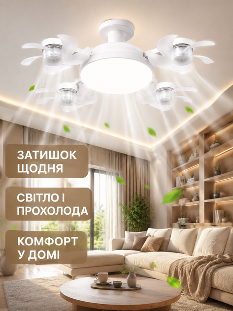 Потолочная LED люстра-вентилятор 60 Вт E27 50 см с пультом таймером и регулировкой света белая (49676074) - изображение 8