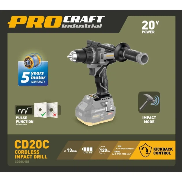 Шуруповёрт Procraft industrial CD20C (без акб та зп) - Фото 2 Шуруповёрт Procraft industrial CD20C (без акб та зп) - изображение 2