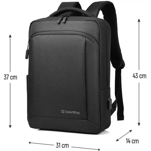 Рюкзак для ноутбука 17.3" COLORWAY Practical Black (CW-BPP173-BK) - зображення 7
