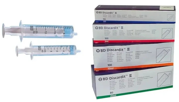 Шприц BD 2 мл 2-компонентный Discardit с одной иглой 23G (0.6х25 мм), конус Луер - изображение 3