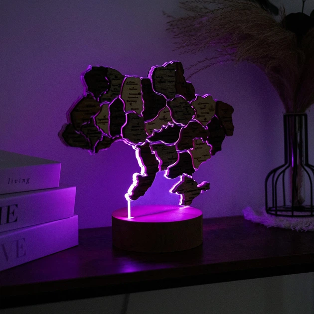 Светильник-ночник 3D «Карта Украины» LED многослойный из дерева от Enjoy The Wood RGB подсветка - изображение 6