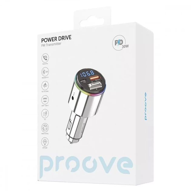 Автомобильное Зарядное Устрйоство Proove FM Launcher Power Drive 30W (PD+QC3.0) Type-C+USB - изображение 2