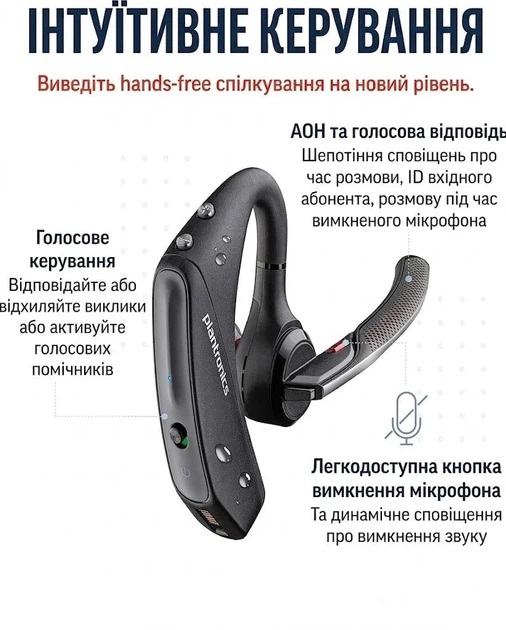 Беспроводные наушники Poly Voyager 5200 / Bluetooth 5.0 / Активное шумоподавление / ANC / Черные (102156335) - Б/У - изображение 4