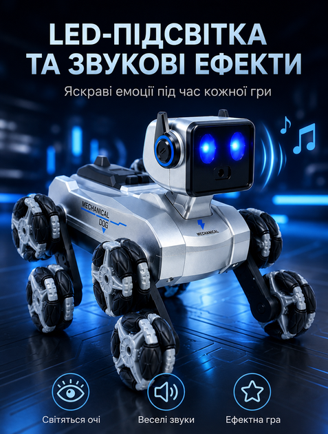 Радиоуправляемый робот-собака HB Toys детская интерактивная игрушка на 8 колесах со световыми и звуковыми эффектами - Фото 4 Радиоуправляемый робот-собака HB Toys детская интерактивная игрушка на 8 колесах со световыми и звуковыми эффектами - изображение 4