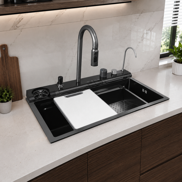 Кухонна мийка багатофункціональна Zerix ZH7546-SET-05 Decor Graphite з вбудованим змішувачем з нерж.сталі - Фото 1 Кухонна мийка багатофункціональна Zerix ZH7546-SET-05 Decor Graphite з вбудованим змішувачем з нерж.сталі - зображення 1