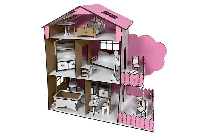 Деревянный кукольный домик TREE HOUSE с мансардой розовый - изображение 6