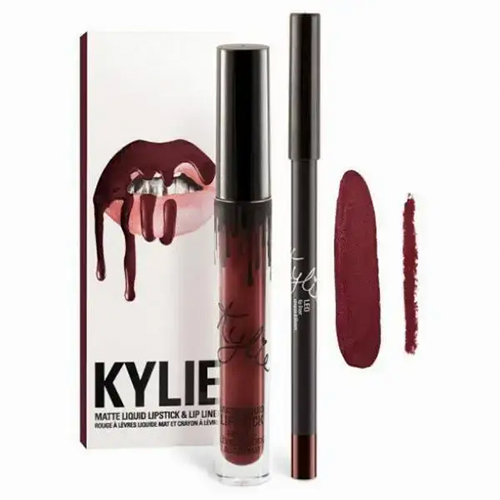 Жидкая матовая помада для губ Kylie 8611 Bordeaux с контурным карандашом 2в1 - изображение 4