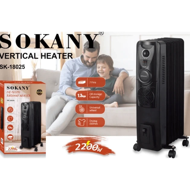 Радіатор масляний для дому SOKANY SK-18025, 2200Вт, 7 секцій - Фото 2 Радіатор масляний для дому SOKANY SK-18025, 2200Вт, 7 секцій - зображення 2
