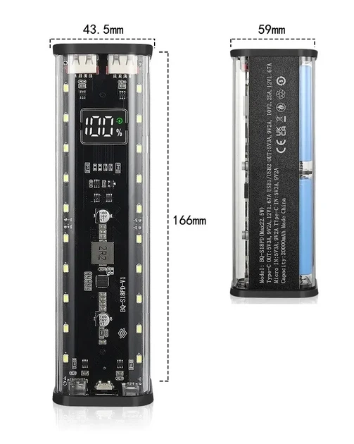 Корпус для повербанка 45W на 8 аккумуляторов 18650 быстрая зарядка QC4.0+ PD3.0 VOOC PPS Type-C 2xUSB с дисплеем и LED фонарем - изображение 4