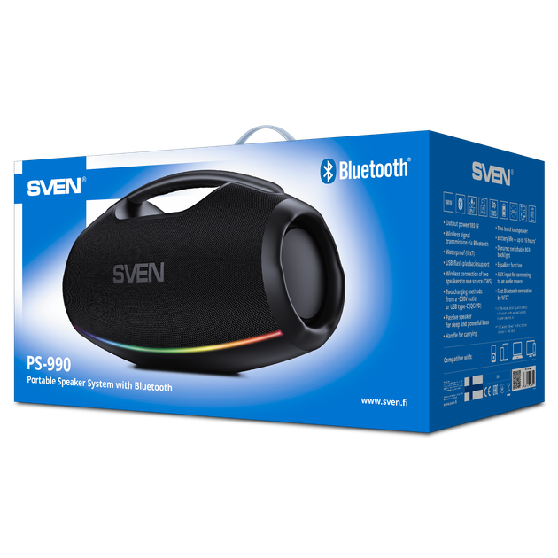 Портативна Bluetooth-колонка SVEN PS-990 180 Вт IPX7 з RGB-підсвічуванням чорна - зображення 13