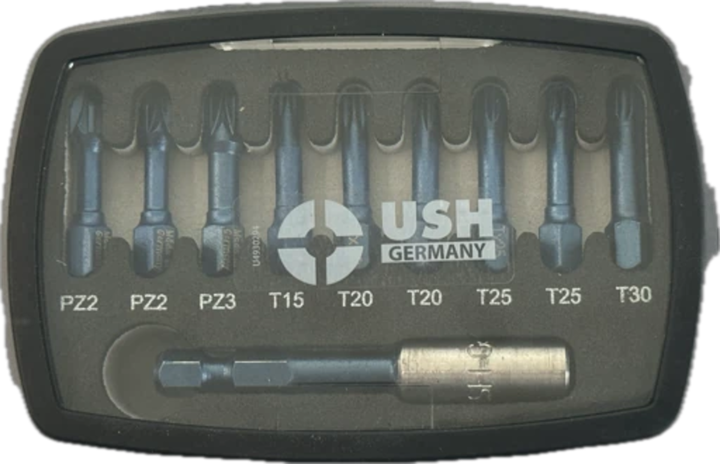Набір біт USH Blue Shock 1/4" x 30 мм PZ2 PZ3 T15 T20 T25 T30 з магнітним тримачем 10 предметів U0004201 - Фото 1 Набір біт USH Blue Shock 1/4" x 30 мм PZ2 PZ3 T15 T20 T25 T30 з магнітним тримачем 10 предметів U0004201 - зображення 1