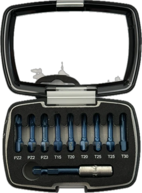 Набір біт USH Blue Shock 1/4" x 30 мм PZ2 PZ3 T15 T20 T25 T30 з магнітним тримачем 10 предметів U0004201 - Фото 2 Набір біт USH Blue Shock 1/4" x 30 мм PZ2 PZ3 T15 T20 T25 T30 з магнітним тримачем 10 предметів U0004201 - зображення 2