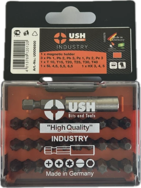 Набор бит USH Industry 1/4" PH PZ SL TORX HEX с магнитным держателем 31 предмет U0006900 - Фото 1 Набор бит USH Industry 1/4" PH PZ SL TORX HEX с магнитным держателем 31 предмет U0006900 - зображення 1