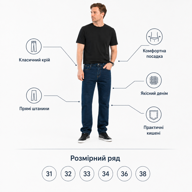Джинсы BaSanJiu мужские прямого кроя, 33 Темно-синий - изображение 7