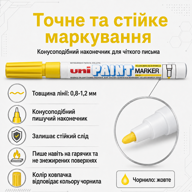 Маркер перманентний Uni Paint Жовтий 0.8-1.2 мм (PX-21.Yellow) - зображення 4