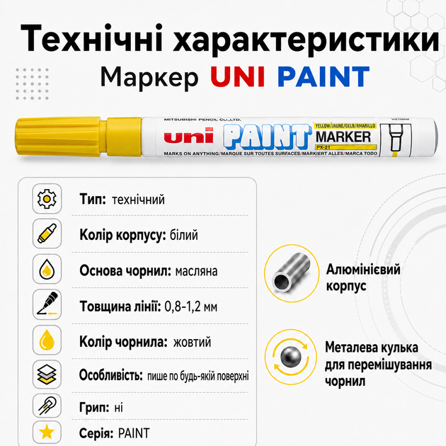 Маркер перманентний Uni Paint Жовтий 0.8-1.2 мм (PX-21.Yellow) - зображення 5