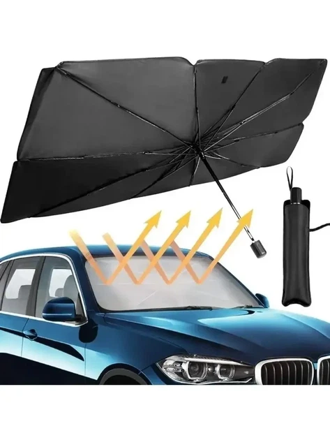 Автомобильный зонт солнцезащитный на лобовое стекло авто 130*75 см козырек зонт для защиты от солнца в чехле - изображение 5