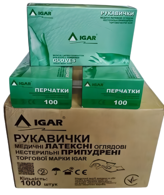 Перчатки латексные н/с L (8-9) №50 пар припудренные IGAR (497285) - изображение 2