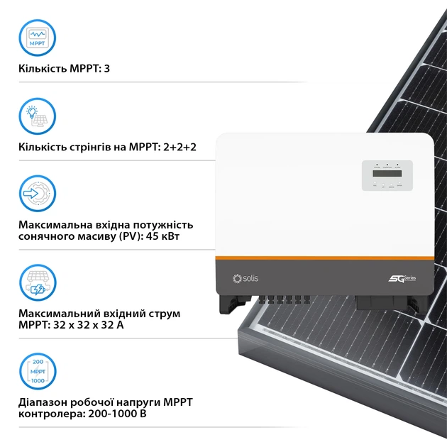 Мережевий інвертор SOLIS S5-GC30K 30KW 3 MPPT 220/380V трифазний (S5-GC30K) - Фото 5 Мережевий інвертор SOLIS S5-GC30K 30KW 3 MPPT 220/380V трифазний (S5-GC30K) - зображення 5