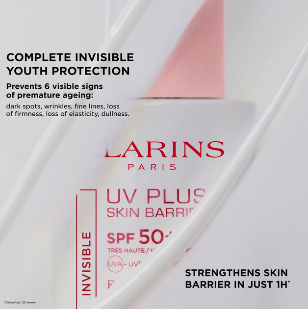 Солнцезащитный флюид для лица Clarins UV Plus Skin Barrier SPF 50+ Invisible от UV-лучей и загрязнений 30 мл - изображение 3