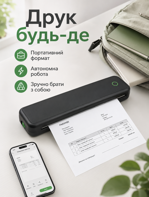 Портативный термопринтер формата A4 Max с Bluetooth и приложением для смартфона в комплекте рулон бумаги A4 - Фото 2 Портативный термопринтер формата A4 Max с Bluetooth и приложением для смартфона в комплекте рулон бумаги A4 - изображение 2