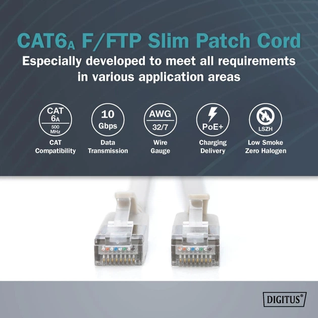 Патч-корд 1м, FTP, cat.6A, Sliim, AWG 32/7, Cu, LSZH, grey Digitus (DK-1632-A-010S) - изображение 6