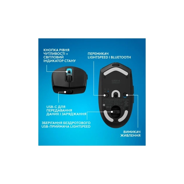 Мышка Logitech G305 X Superlight Wireless Black (910-007739) - изображение 9