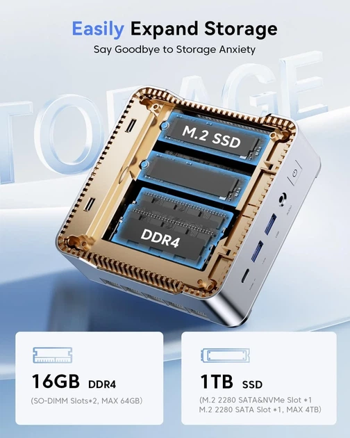 Мини ПК NiPoGi E2 / Intel N97 / RAM 16GB / SSD 1ТB / Intel UHD Graphics / 1 x HDMI / LAN / Wi-Fi 5 / Bluetooth 4.2 / Windows 11 / Серебристый (102126661) - Уценка - изображение 2