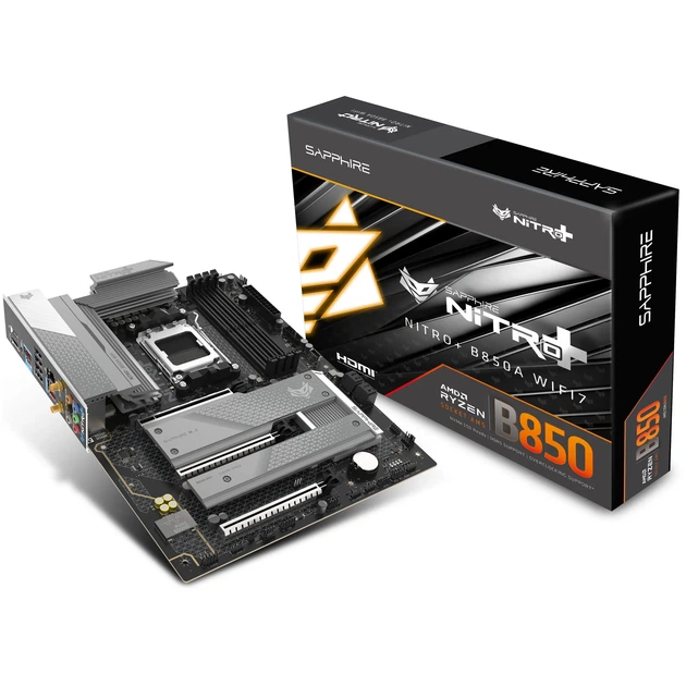Материнська плата Sapphire NITRO+ B850A WIFI7 (sAM5, AMD B850, DDR5, ATX) - Фото 1 Материнська плата Sapphire NITRO+ B850A WIFI7 (sAM5, AMD B850, DDR5, ATX) - зображення 1