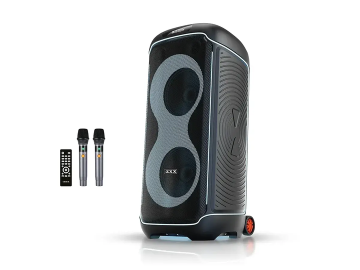 Колонка портативна ZXX-8820 60 Вт 2×8″ з мікрофонами та підсвіткою для вечірок і вулиці - Фото 2 Колонка портативна ZXX-8820 60 Вт 2×8″ з мікрофонами та підсвіткою для вечірок і вулиці - зображення 2
