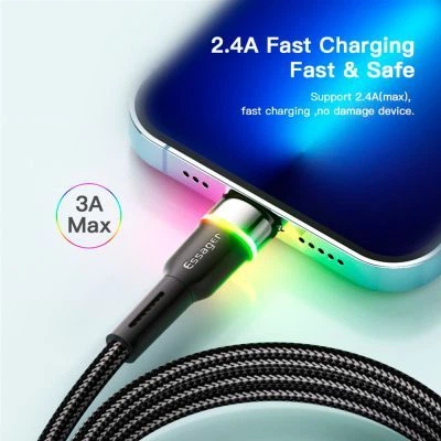 Дата кабель USB 2.0 AM to Lightning 2.0m 2.4A LED black Essager (EXCL-XCDA01) - Фото 5 Дата кабель USB 2.0 AM to Lightning 2.0m 2.4A LED black Essager (EXCL-XCDA01) - зображення 5