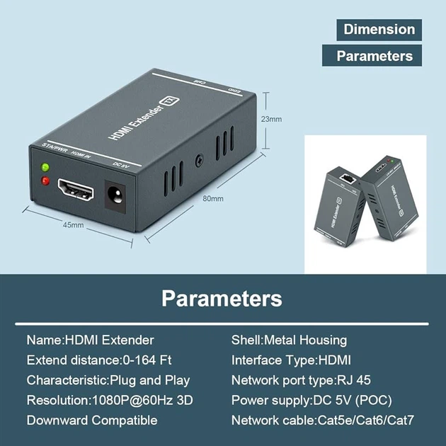 Разветвитель HDMI Extender, 164-футовая Full HD нежатая передача до 1080P@60Hz. Черный. - изображение 2