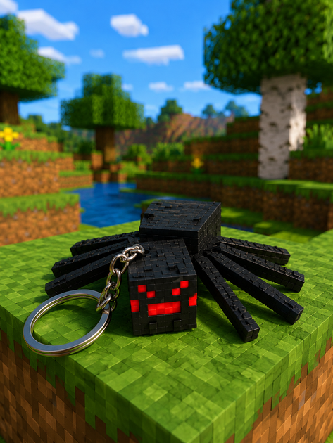 Брелок Паук Minecraft 3D печать, подвижные лапы, черный - Фото 1 Брелок Паук Minecraft 3D печать, подвижные лапы, черный - изображение 1