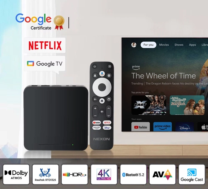 Настроенная Смарт тв приставка - Nexon X12 2/32 GB Realtek RTD1325, Google TV 14, 4K 60 FPS, WiFi Smart TV Box с аэро Bluetooth-пультом, микрофоном и голосовым поискрм | YouTube без рекламы | ТВ-каналы, Фильмы и сериалы | Сертификат YouTV в подарок - изображение 11