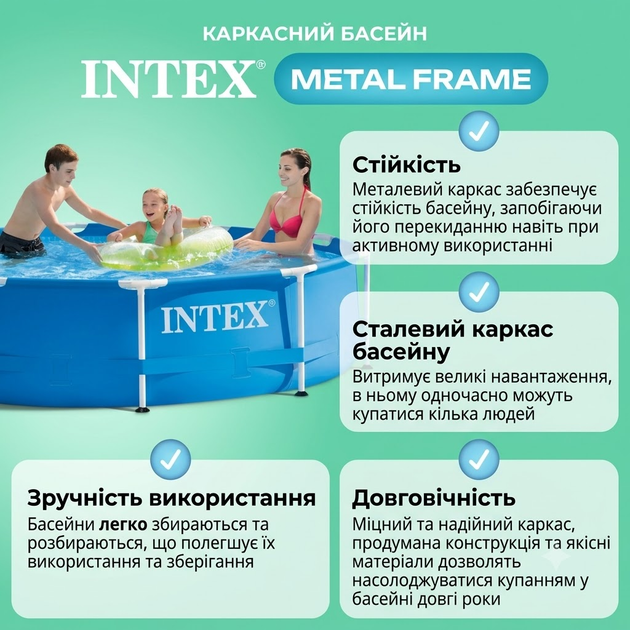 Каркасный круглый бассейн Intex 28205 Metal Frame 244х51 см синий детский для дачи - изображение 3