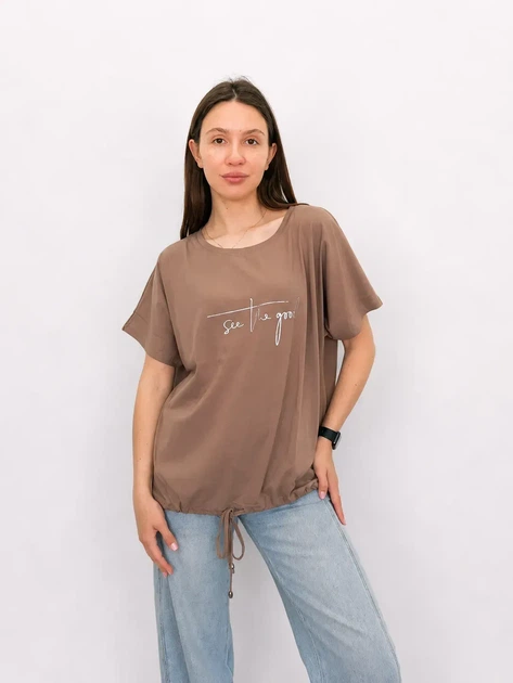 Жіноча футболка з принтом Pink Daisy Кавовий L (7196) - Фото 1 Жіноча футболка з принтом Pink Daisy Кавовий L (7196) - зображення 1