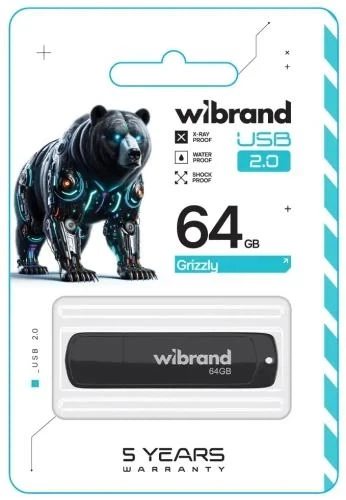 Флеш накопичувач USB 64Gb Wibrand Grizzly, Black, USB 2.0 (WI2.0/GR64P3B) - зображення 2