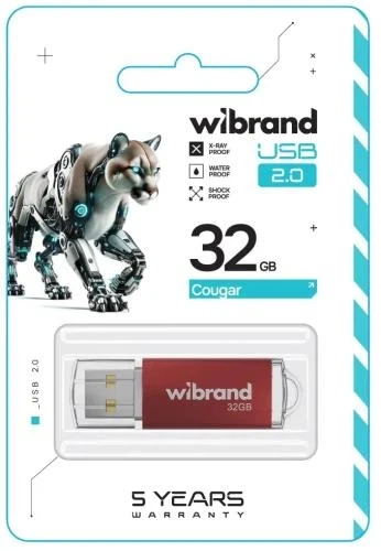 Флеш накопичувач USB 32Gb Wibrand Cougar, Red, USB 2.0 (WI2.0/CU32P1R) - зображення 2