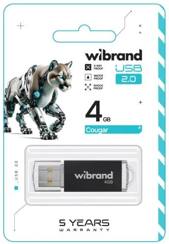 Флеш накопичувач USB 4Gb Wibrand Cougar, Black, USB 2.0 (WI2.0/CU4P1B) - Фото 2 Флеш накопичувач USB 4Gb Wibrand Cougar, Black, USB 2.0 (WI2.0/CU4P1B) - зображення 2