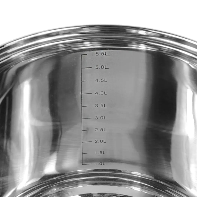 Кастрюля Kamille KM-5402, 6.0 л, Ø22 см, нержавеющая сталь, стеклянная крышка, серебристая, для всех плит - Фото 4 Кастрюля Kamille KM-5402, 6.0 л, Ø22 см, нержавеющая сталь, стеклянная крышка, серебристая, для всех плит - изображение 4