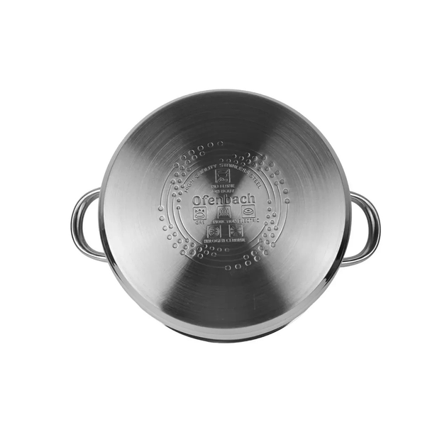 Кастрюля Ofenbach KM-100527 5.5л из нержавеющей стали с стеклянной крышкой 24см для индукции и газа - Фото 2 Кастрюля Ofenbach KM-100527 5.5л из нержавеющей стали с стеклянной крышкой 24см для индукции и газа - изображение 2