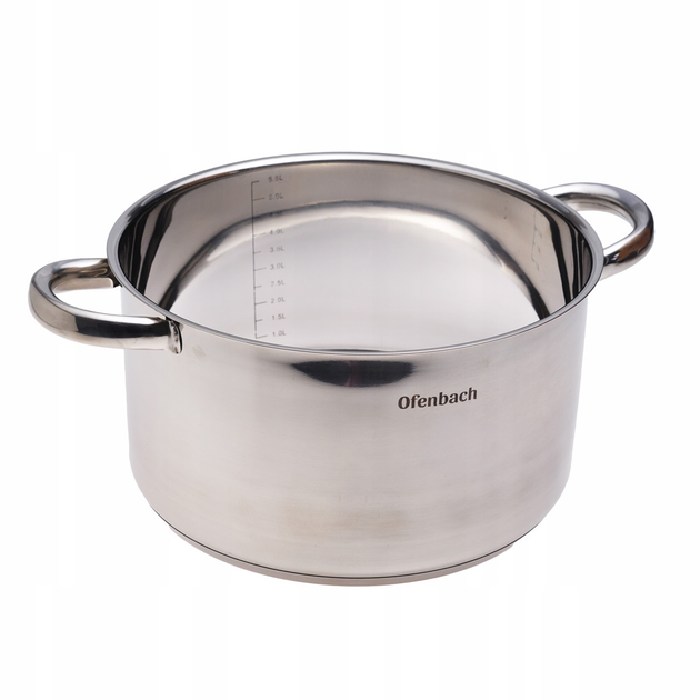 Кастрюля Ofenbach KM-100527 5.5л из нержавеющей стали с стеклянной крышкой 24см для индукции и газа - Фото 7 Кастрюля Ofenbach KM-100527 5.5л из нержавеющей стали с стеклянной крышкой 24см для индукции и газа - изображение 7