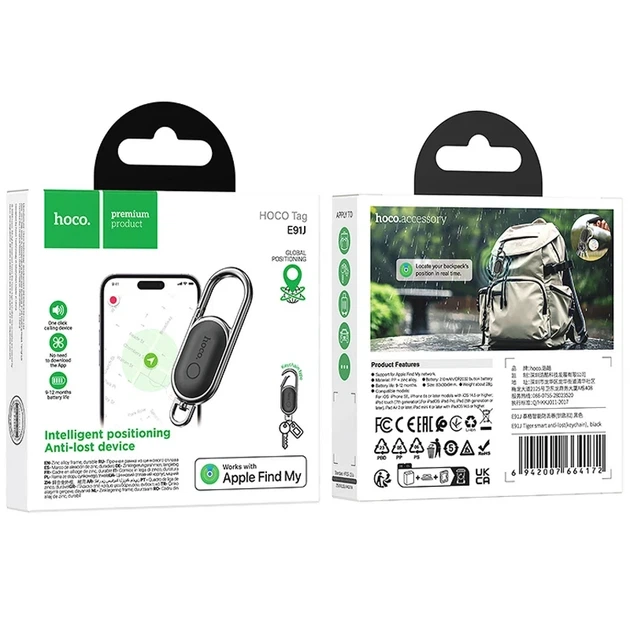 Bluetooth трекер Hoco E91J Orbit Tag Black для ключей и вещей с Apple Find My - изображение 8