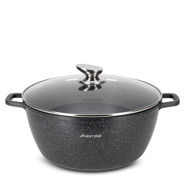 Кастрюля с крышкой Kamille KM-4480, 8.0 л, литой алюминий, Ø30 см, антипригарное покрытие «черный мрамор», для всех плит - Фото 1 Кастрюля с крышкой Kamille KM-4480, 8.0 л, литой алюминий, Ø30 см, антипригарное покрытие «черный мрамор», для всех плит - изображение 1